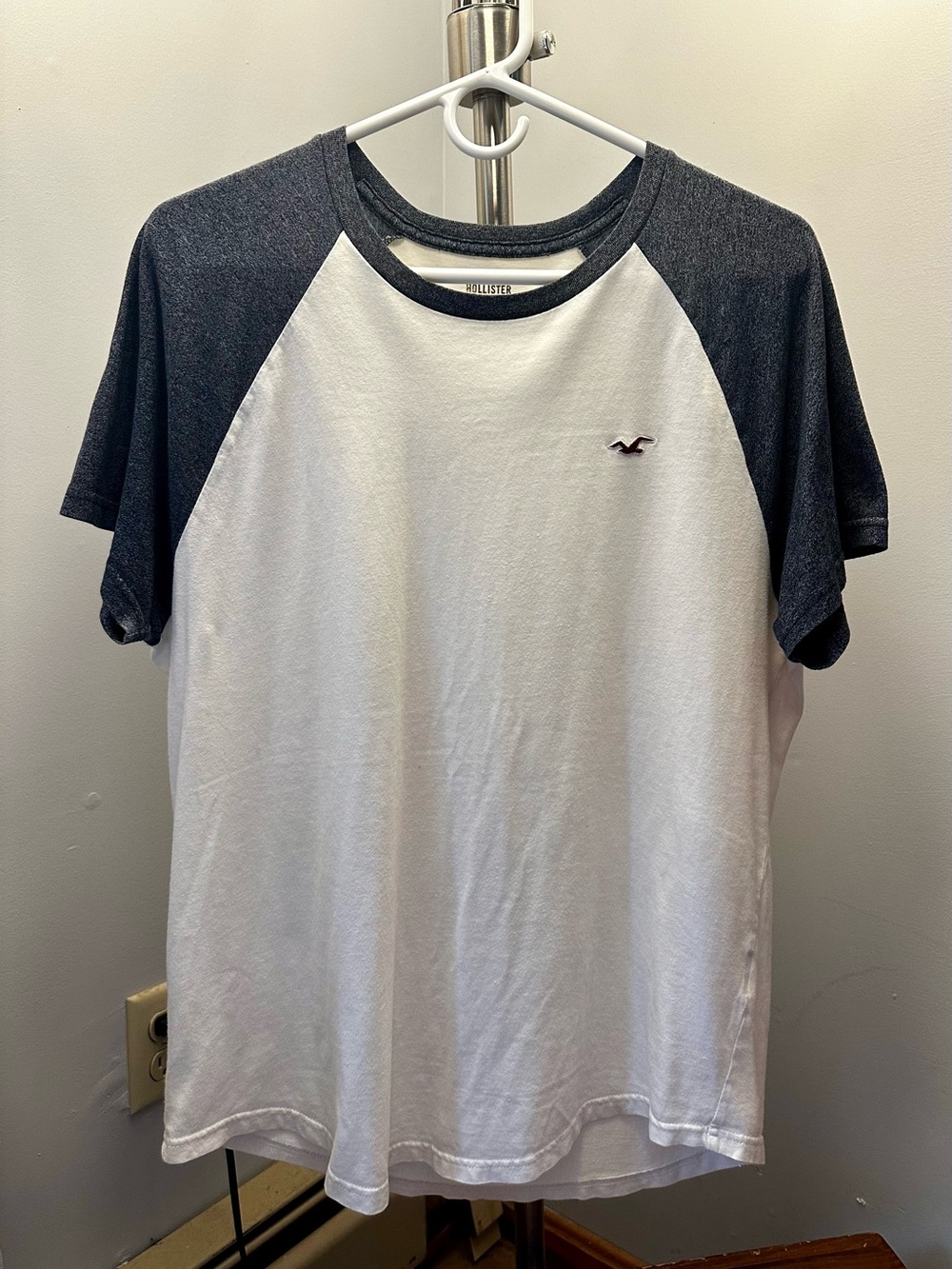 Hollister White Tee with Charcoal Raglan Sleeves